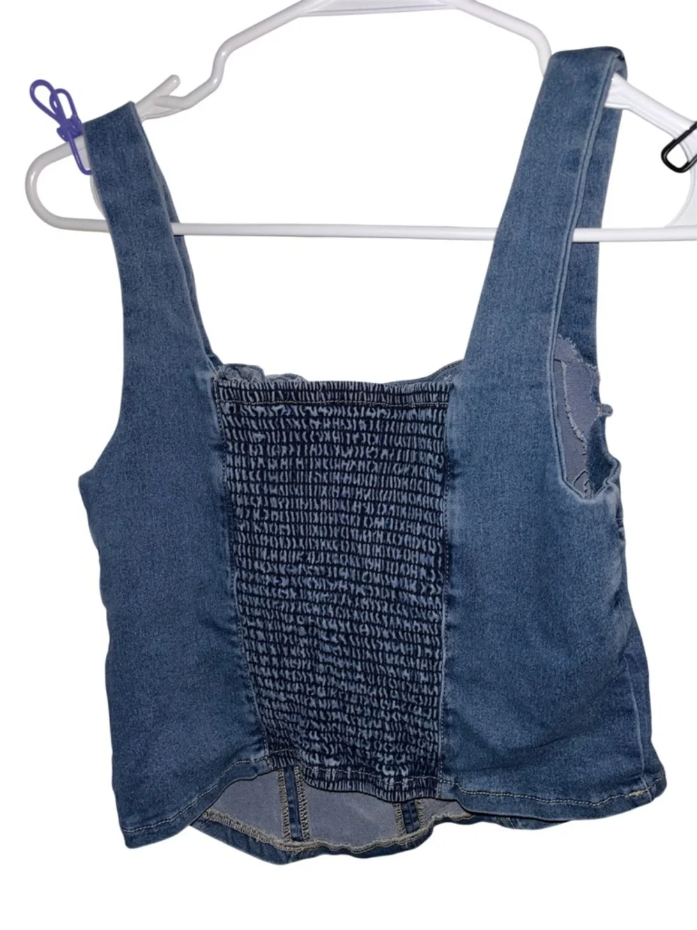 Denim Square-Neck Cropped Tank Top - Dark Blue - Picture 2 of 3